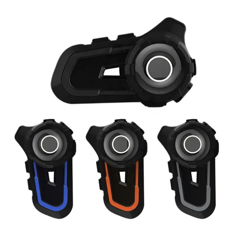 Interfono Zazzamilo S2 disponibile in tre colori: nero/blu, nero/arancio e nero/grigio, compatibili con qualsiasi casco